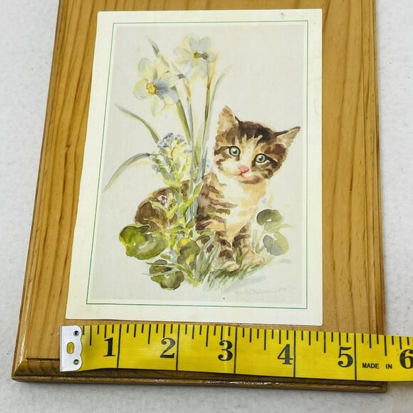 Vintage Tomcat Cat Wooden Frame Photo Picture Tabby Orange Striped Kitten Flower - Picture 9 of 12